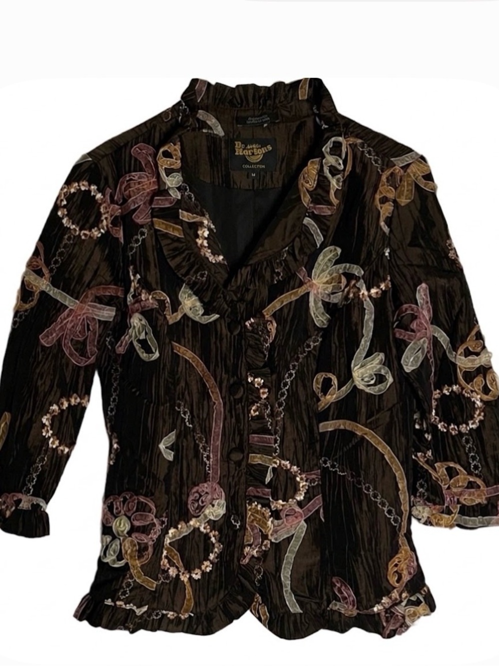 DRESSBARN Collection Embroidered Pattern Blouse, Women’s M, Brown